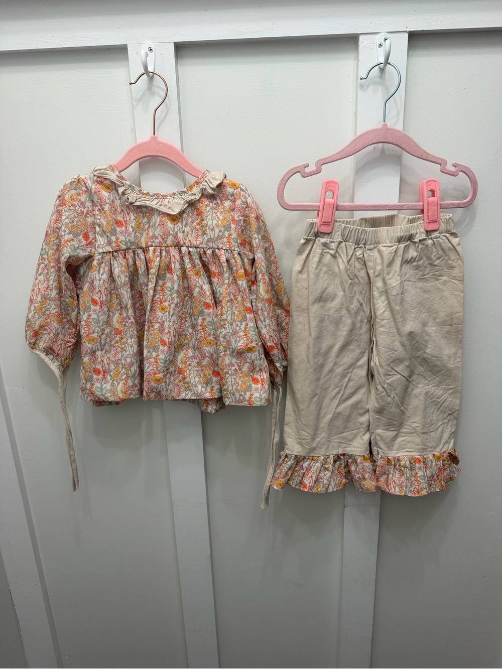 Little Bear Smocked Fall Floral Top in Cream and Peach